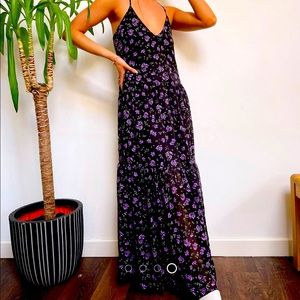 Violet Romance Maxi Dress in Black with Purple Flower Print